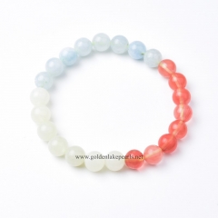 Dyed Aqua Blue Jade+Red Watermelone Quartz+New Jade Plain Rounds Stretch Bracelets, Approx 8mm, Sell by Piece
