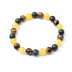 Yellow Tiger Eye+Moss Agate+Dyed Jade Plain Rounds Stretch Bracelets, Approx 8mm, Sell by Piece