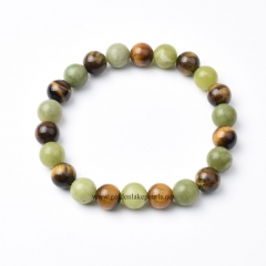 Korean Jade+Yellow Tiger Eye Plain Rounds Stretch Bracelets, Approx 8mm, Sell by Piece