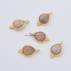 Sunstone Faceted Drop Shaped Charm Pendants, with Gold Plated Base Metal Findings, Approx 10x17mm, Sell by Piece