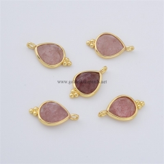 Ruby Strawberry Quartz Faceted Drop Shaped Charm Pendants, with Gold Plated Base Metal Findings, Approx 10x17mm, Sell by Piece