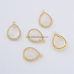 Clear Quartz Faceted Drop Shaped Charm Pendants, with Micro Pave CZ Gold Plated Base Metal Findings, Approx 14x20mm, Sell by Piece