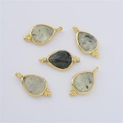 Prehnite Faceted Drop Shaped Charm Pendants, with Gold Plated Base Metal Findings, Approx 10x17mm, Sell by Piece