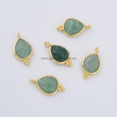 Green Strawberry Quartz Faceted Drop Shaped Charm Pendants, with Gold Plated Base Metal Findings, Approx 10x17mm, Sell by Piece