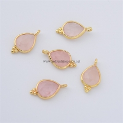 Rose Quartz Faceted Drop Shaped Charm Pendants, with Gold Plated Base Metal Findings, Approx 10x17mm, Sell by Piece