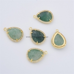 Green Strawberry Quartz Faceted Drop Shaped Charm Pendants, with Micro Pave CZ Gold Plated Base Metal Findings, Approx 14x20mm, Sell by Piece