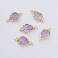 Light Color Amethyst Faceted Drop Shaped Charm Pendants, with Gold Plated Base Metal Findings, Approx 10x17mm, Sell by Piece