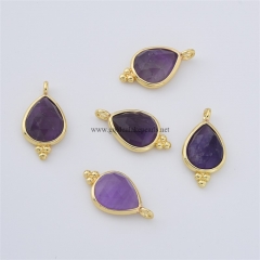 Amethyst Faceted Drop Shaped Charm Pendants, with Gold Plated Base Metal Findings, Approx 10x17mm, Sell by Piece