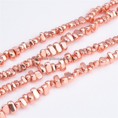 Bright Rose Gold Plated Hematite Nuggets, Approx 4x6mm, Approx 38cm/strand
