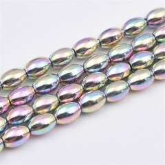 Light Purple Rainbow Plated Hematite Plain Rice, Approx 6x9mm, Approx 38cm/strand