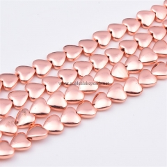 Bright Rose Gold Plated Hematite Plain Puffy Hearts, Approx 8mm, Approx 38cm/strand