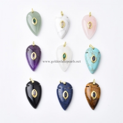 Gemstones Plain Drop Charm Pendants, with Golden Base Metal Pave Cubic Zirconia Findings, Approx 20x34mm, Sell by Piece