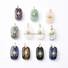 Gemstones Plain Nuggets Charm Pendants, with Golden Base Metal Pave Cubic Zirconia Findings, Approx 15x25mm, Sell by Piece