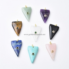 Gemstones Plain Triangle Charm Pendants, with Golden Base Metal Pave Cubic Zirconia Findings, Approx 24.5-25x39-40mm, Sell by Piece