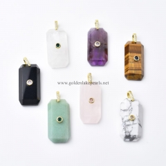 Gemstones Faceted Rectangle Charm Pendants, with Golden Base Metal Pave Cubic Zirconia Findings, Approx 19-20x39-40mm, Sell by Piece