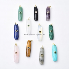 Gemstones Faceted Rectangle Charm Pendants, with Golden Base Metal Pave Cubic Zirconia Findings, Approx 12-13x42-44mm, Sell by Piece