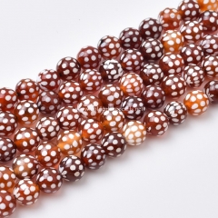 Tibetan dZi Beads Red Agate Dots Pattern Plain Rounds, Approx 8-10mm, Approx 38cm/strand