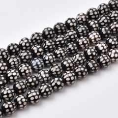Tibetan dZi Beads Black Agate Dots Pattern Plain Rounds, Approx 8-10mm, Approx 38cm/strand