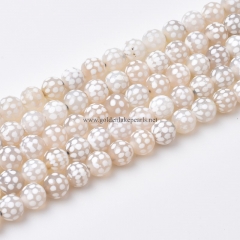 Tibetan dZi Beads White Agate Dots Pattern Plain Rounds, Approx 8-10mm, Approx 38cm/strand