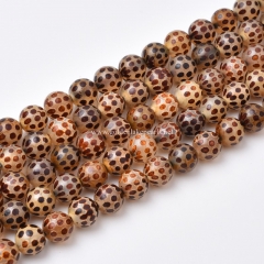 Tibetan dZi Beads Brown Agate Dots Pattern Plain Rounds, Approx 8-10mm, Approx 38cm/strand