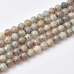 Tibetan dZi Beads Green Agate Dots Pattern Plain Rounds, Approx 8-10mm, Approx 38cm/strand