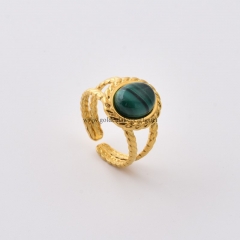 Natural Malachite Gold Plated Stainless Steel Open Finger Rings, Stone Approx 8x10mm, Sell by Piece