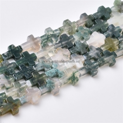 Moss Agate Cross, Approx 10x14mm, Approx 38cm/strand