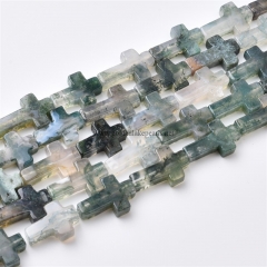Moss Agate Cross, Approx 12x20mm, Approx 38cm/strand