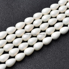 White Shell Pearl Matte Round Drops, Approx 6x9-10x14mm, Approx 38cm/strand