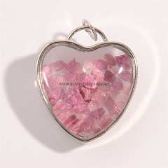 Red Tourmaline Chips Silver Plated Heart Pendants, Approx 31x32mm, Sell by Piece