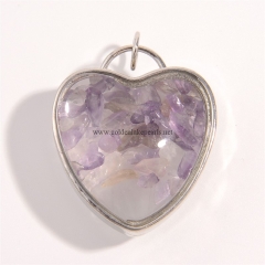 Amethyst Chips Silver Plated Heart Pendants, Approx 31x32mm, Sell by Piece
