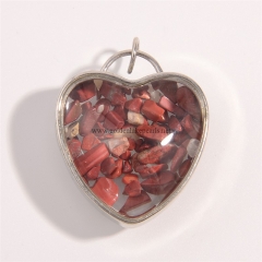 Red Jasper Chips Silver Plated Heart Pendants, Approx 31x32mm, Sell by Piece