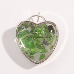 Green Apatite Chips Silver Plated Heart Pendants, Approx 31x32mm, Sell by Piece