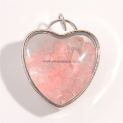 Rose Quartz Chips Silver Plated Heart Pendants, Approx 31x32mm, Sell by Piece