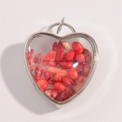 Red Coral Chips Silver Plated Heart Pendants, Approx 31x32mm, Sell by Piece