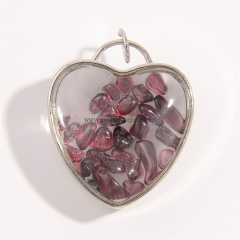 Garnet Chips Silver Plated Heart Pendants, Approx 31x32mm, Sell by Piece