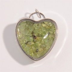 Peridot Chips Silver Plated Heart Pendants, Approx 31x32mm, Sell by Piece