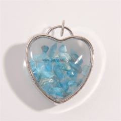 Apatite Chips Silver Plated Heart Pendants, Approx 31x32mm, Sell by Piece