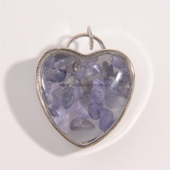Blue Aventurine Chips Silver Plated Heart Pendants, Approx 31x32mm, Sell by Piece