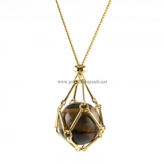 Yellow Tiger Eye Plain Rounds Gold Plated Stainless Steel Cable Chain Necklaces with Extension Chain, Approx 8mm, Approx 48+5cm Long