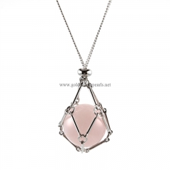 Rose Quartz Plain Rounds Stainless Steel Cable Chain Necklaces with Extension Chain, Approx 8mm, Approx 48+5cm Long