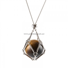 Yellow Tiger Eye Plain Rounds Stainless Steel Cable Chain Necklaces with Extension Chain, Approx 8mm, Approx 48+5cm Long