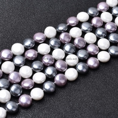 Multicolor Shell Pearl Round Puffy Disc/Coin, Approx 10mm, Approx 38cm/strand