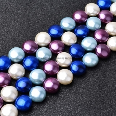 Multicolor Shell Pearl Round Puffy Disc/Coin, Approx 14mm, Approx 38cm/strand