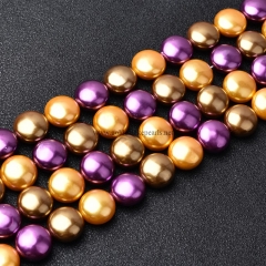 Multicolor Shell Pearl Round Puffy Disc/Coin, Approx 14mm, Approx 38cm/strand