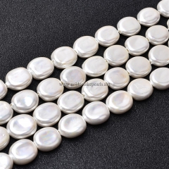 White Shell Pearl Flat Disc/Coin, Approx 12x14-16mm, Approx 38cm/strand