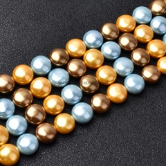 Multicolor Shell Pearl Round Puffy Disc/Coin, Approx 12mm, Approx 38cm/strand