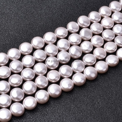 Light Pink Shell Pearl Round Puffy Disc/Coin, Approx 10mm, Approx 38cm/strand