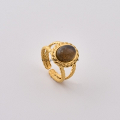 Labradorite Gold Plated Stainless Steel Open Finger Rings, Stone Approx 8x10mm, Sell by Piece