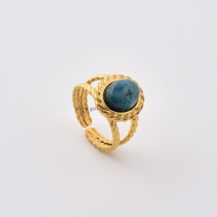 Apatite Gold Plated Stainless Steel Open Finger Rings, Stone Approx 8x10mm, Sell by Piece